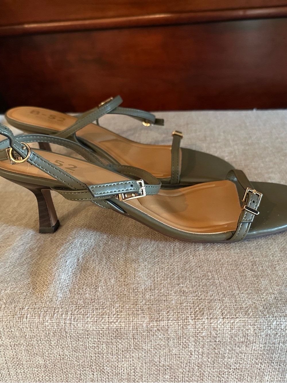 Olive Green Strappy Kitten Heel Sandals